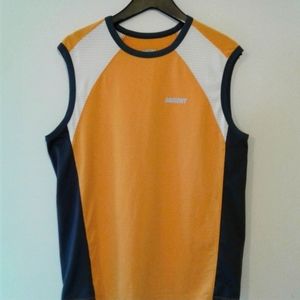 Saucony Tank Top Mens L Running Athletic Sleeveless shirt yellow gray white